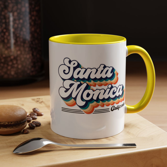 Coffee Mug, Santa Monica Retro 80s Vibe Big Text, Tea Cup, Hot Chocolate Mug, Unique Gift for Beach Lovers, Birthday Gift for Coffee
