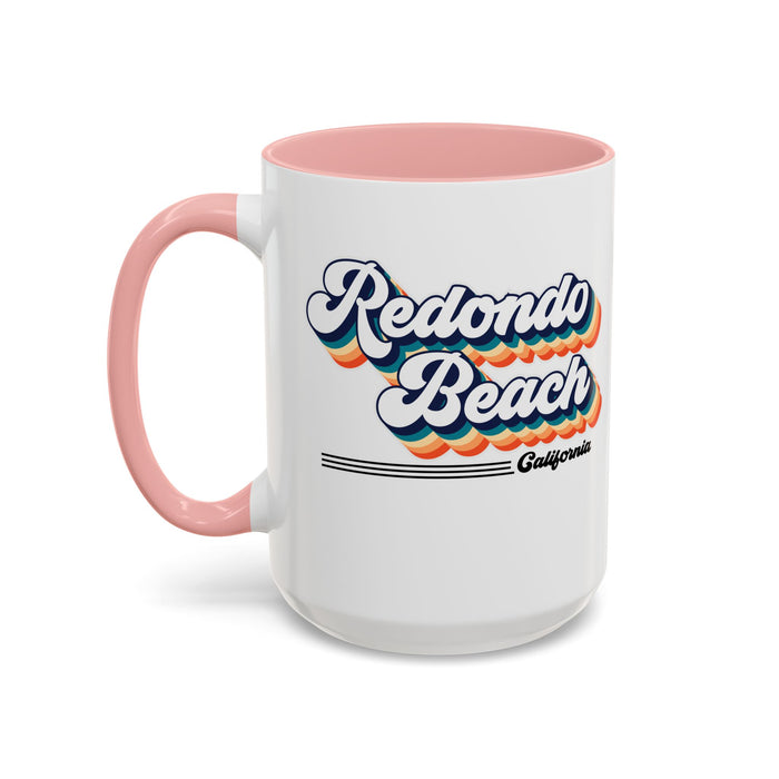 Coffee Mug, Redondo Beach Retro 80s Vibe Big Text, Tea Cup, Hot Chocolate Mug, Unique Gift for Beach Lovers, Birthday Gift for Coffee