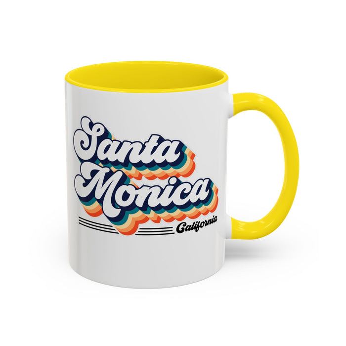 Coffee Mug, Santa Monica Retro 80s Vibe Big Text, Tea Cup, Hot Chocolate Mug, Unique Gift for Beach Lovers, Birthday Gift for Coffee