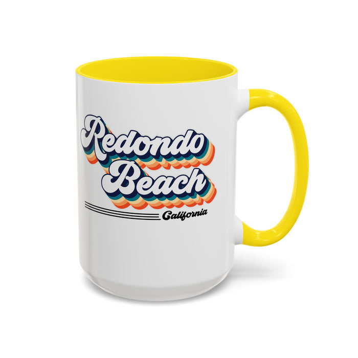 Coffee Mug, Redondo Beach Retro 80s Vibe Big Text, Tea Cup, Hot Chocolate Mug, Unique Gift for Beach Lovers, Birthday Gift for Coffee