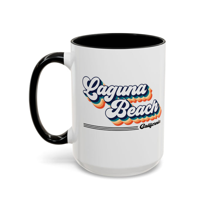 Coffee Mug, Laguna Beach Retro 80s Vibe Big Text, Tea Cup, Hot Chocolate Mug, Unique Gift for Beach Lovers, Birthday Gift for Coffee