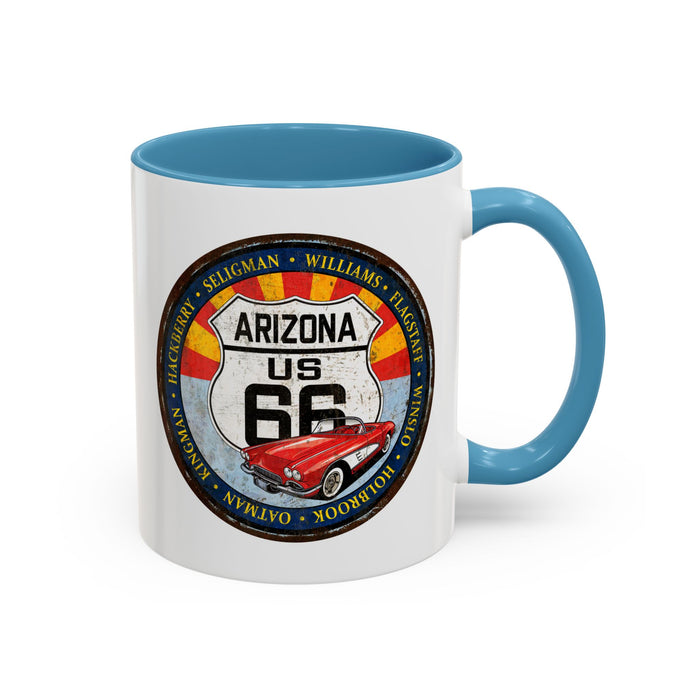 Retro Arizona Route 66 Sign Coffee Mug - Vintage Round Style Mug (11, 15oz)