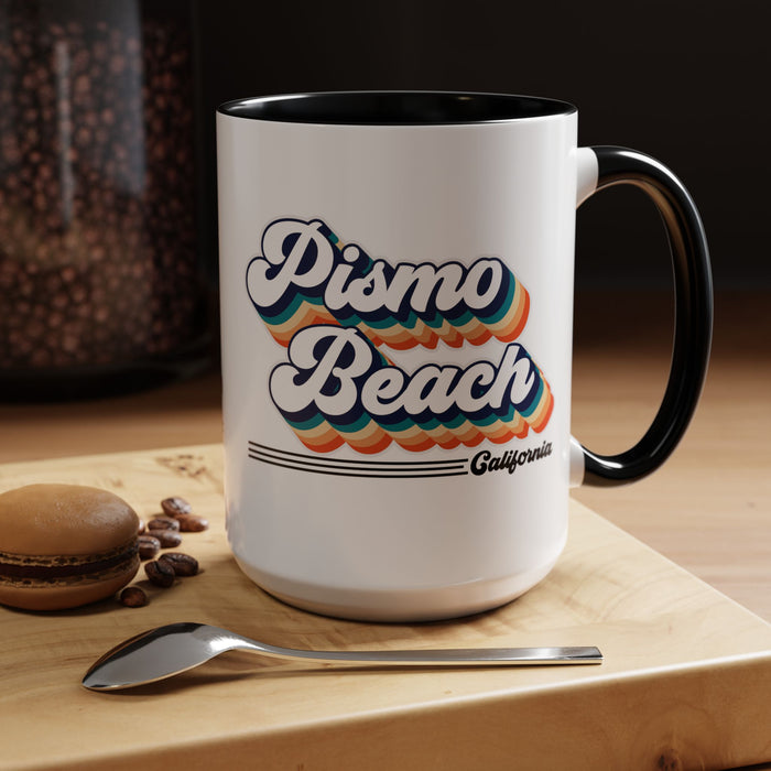 Coffee Mug, Pismo Beach Retro 80s Vibe Big Text, Tea Cup, Hot Chocolate Mug, Unique Gift for Beach Lovers, Birthday Gift for Coffee