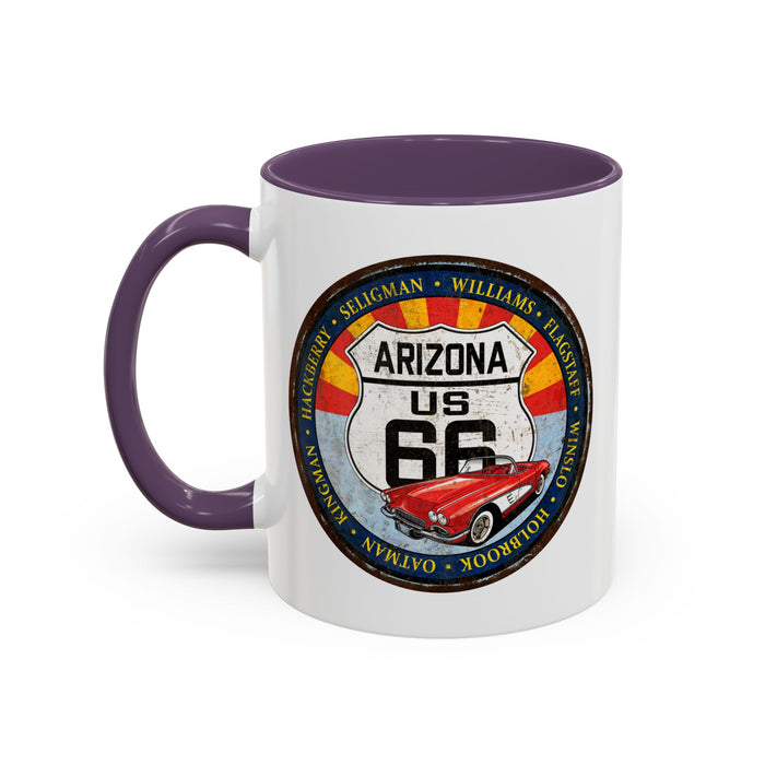 Retro Arizona Route 66 Sign Coffee Mug - Vintage Round Style Mug (11, 15oz)