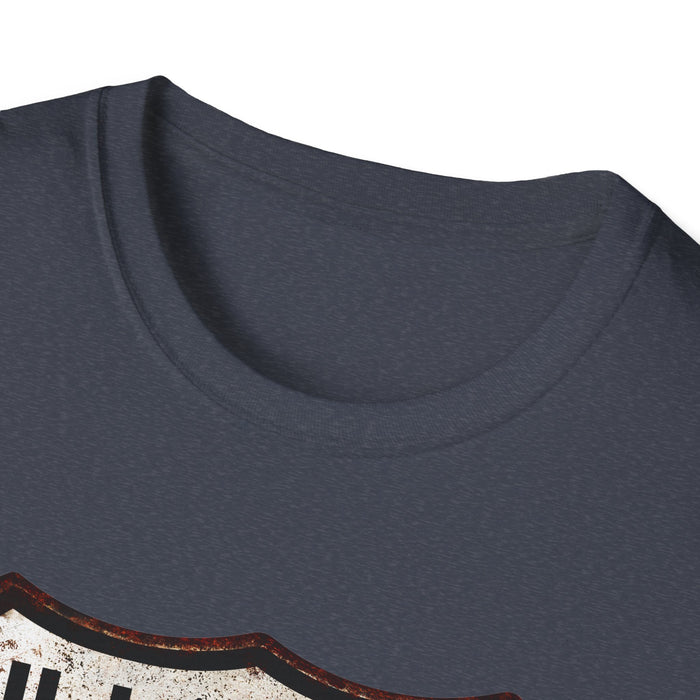 Vintage Illinois Route 66 Tee, Rusty Look with Bullet Holes on Route 66 Shield Unisex Softstyle T-Shirt