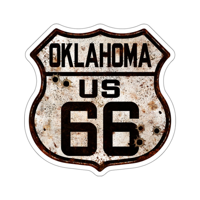 Sticker Vintage Oklahoma Route 66 Shield with Bullet Holes Kiss-Cut Stickers