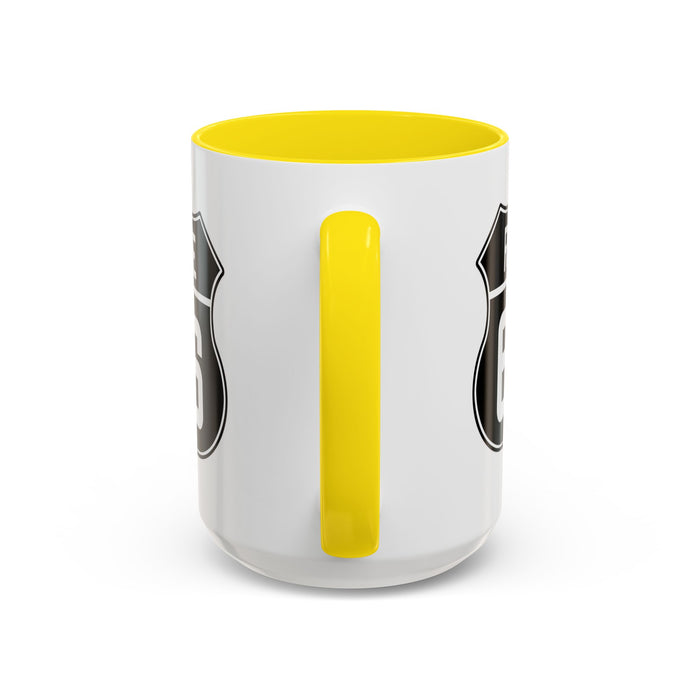 Coffee Mug Black and White Route 66 Highway Shield Design