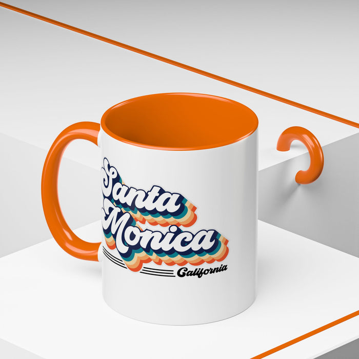 Coffee Mug, Santa Monica Retro 80s Vibe Big Text, Tea Cup, Hot Chocolate Mug, Unique Gift for Beach Lovers, Birthday Gift for Coffee