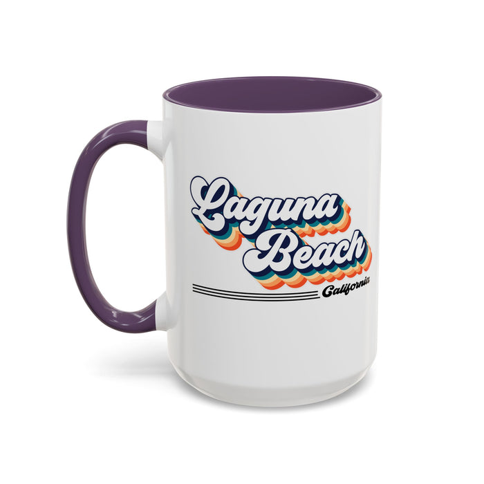 Coffee Mug, Laguna Beach Retro 80s Vibe Big Text, Tea Cup, Hot Chocolate Mug, Unique Gift for Beach Lovers, Birthday Gift for Coffee