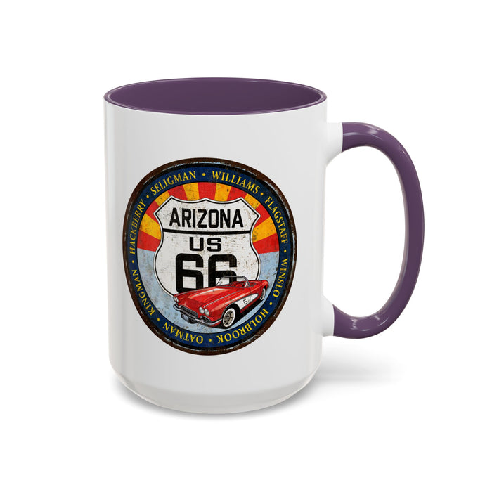 Retro Arizona Route 66 Sign Coffee Mug - Vintage Round Style Mug (11, 15oz)