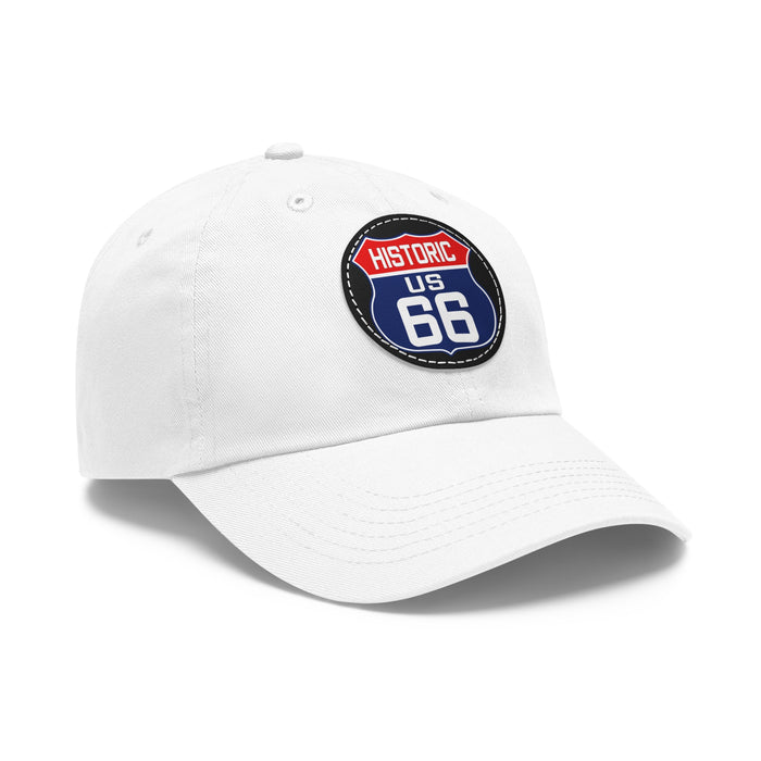 Route 66 Inspired Dad Hat in Red, White and Blue Dad Hat with Leather Patch (Round)