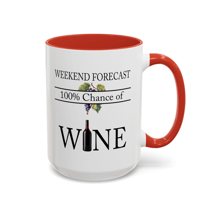 Copy of Funny Wine Lover Mug, 100% Chance of Wine in the Forecast, Gift for Wine Enthusiast Accent Coffee Mug (11, 15oz) A0012