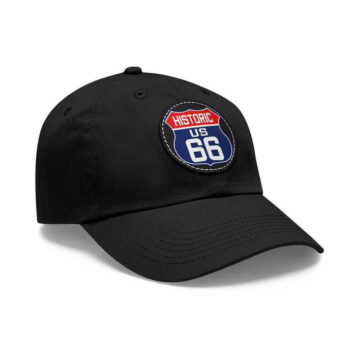 Route 66 Inspired Dad Hat in Red, White and Blue Dad Hat with Leather Patch (Round)