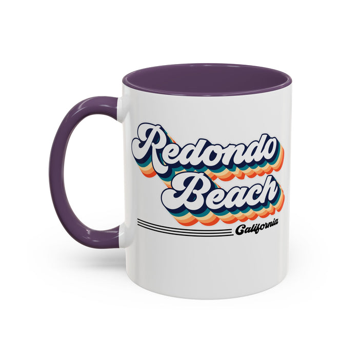 Coffee Mug, Redondo Beach Retro 80s Vibe Big Text, Tea Cup, Hot Chocolate Mug, Unique Gift for Beach Lovers, Birthday Gift for Coffee
