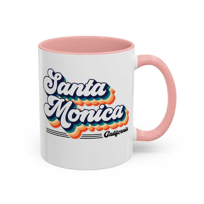 Coffee Mug, Santa Monica Retro 80s Vibe Big Text, Tea Cup, Hot Chocolate Mug, Unique Gift for Beach Lovers, Birthday Gift for Coffee