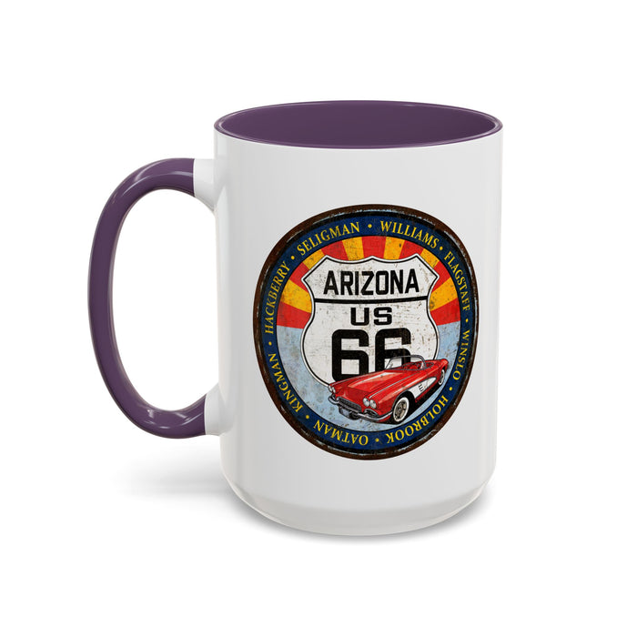 Retro Arizona Route 66 Sign Coffee Mug - Vintage Round Style Mug (11, 15oz)
