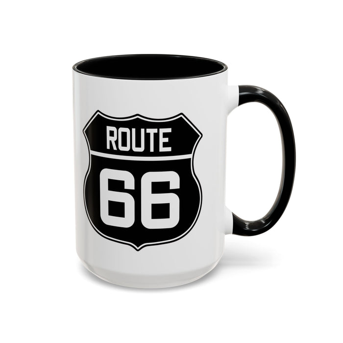 Coffee Mug Black and White Route 66 Highway Shield Design