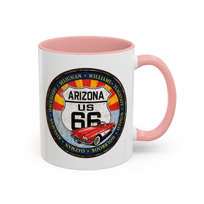Retro Arizona Route 66 Sign Coffee Mug - Vintage Round Style Mug (11, 15oz)