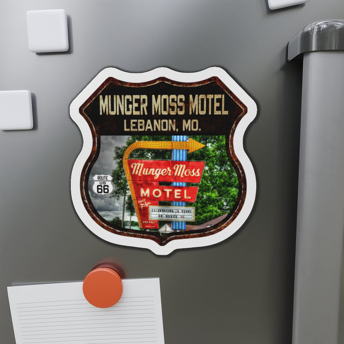 Vintage Munger Moss Motel Die-Cut Magnet - Route 66 Highway Shield Missouri