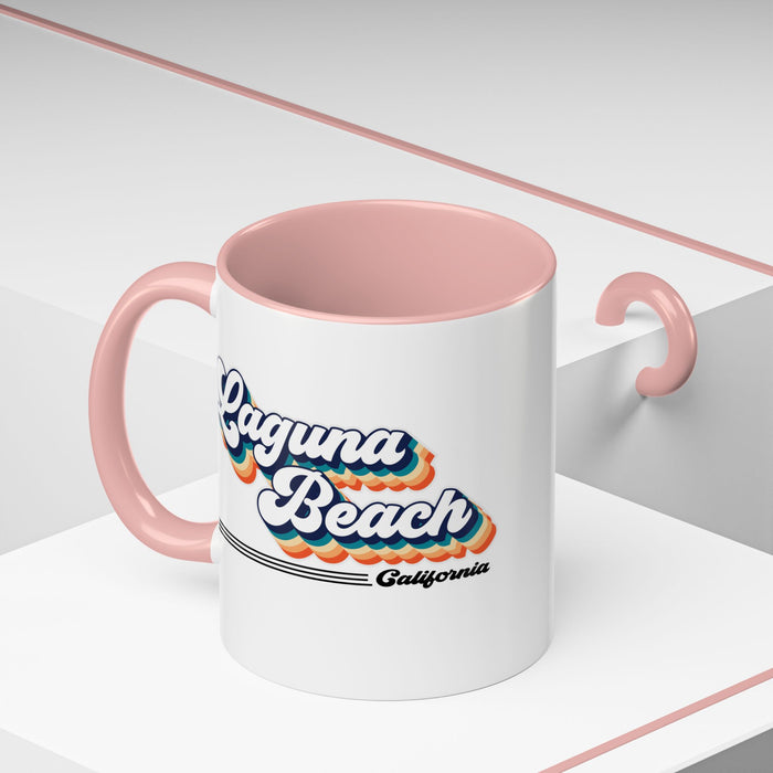 Coffee Mug, Laguna Beach Retro 80s Vibe Big Text, Tea Cup, Hot Chocolate Mug, Unique Gift for Beach Lovers, Birthday Gift for Coffee