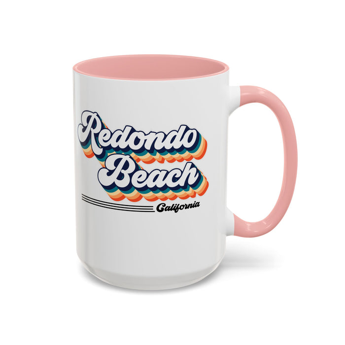 Coffee Mug, Redondo Beach Retro 80s Vibe Big Text, Tea Cup, Hot Chocolate Mug, Unique Gift for Beach Lovers, Birthday Gift for Coffee