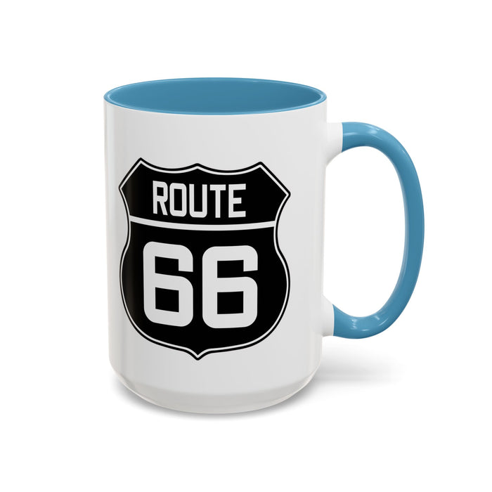 Coffee Mug Black and White Route 66 Highway Shield Design