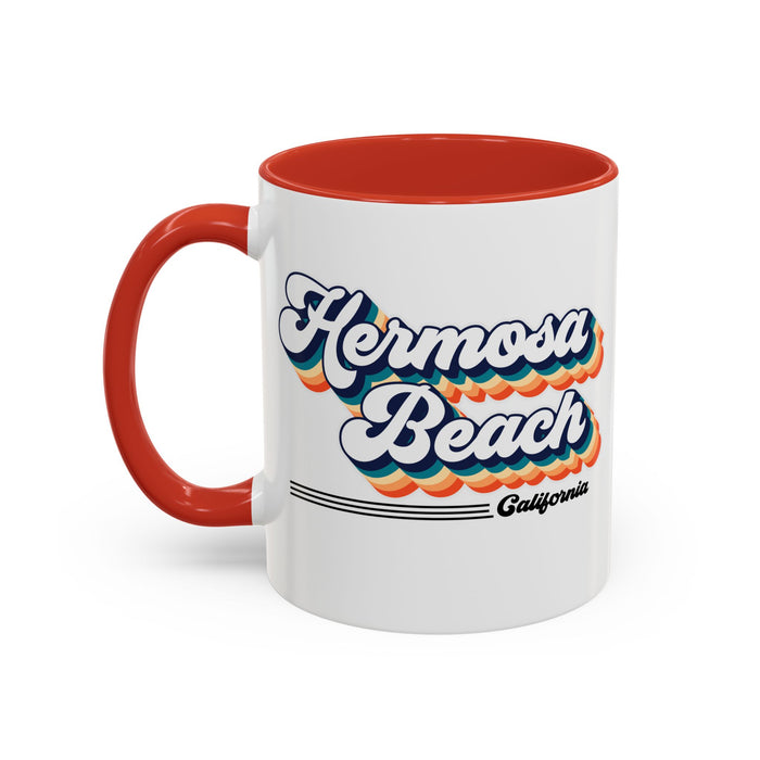 Coffee Mug, Hermosa Beach Retro 80s Vibe Big Text, Tea Cup, Hot Chocolate Mug, Unique Gift for Beach Lovers, Birthday Gift for Coffee