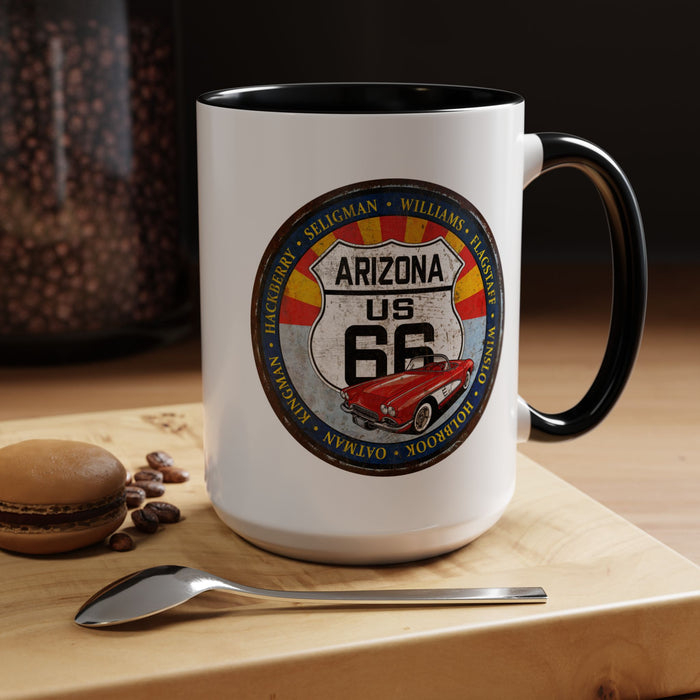 Retro Arizona Route 66 Sign Coffee Mug - Vintage Round Style Mug (11, 15oz)