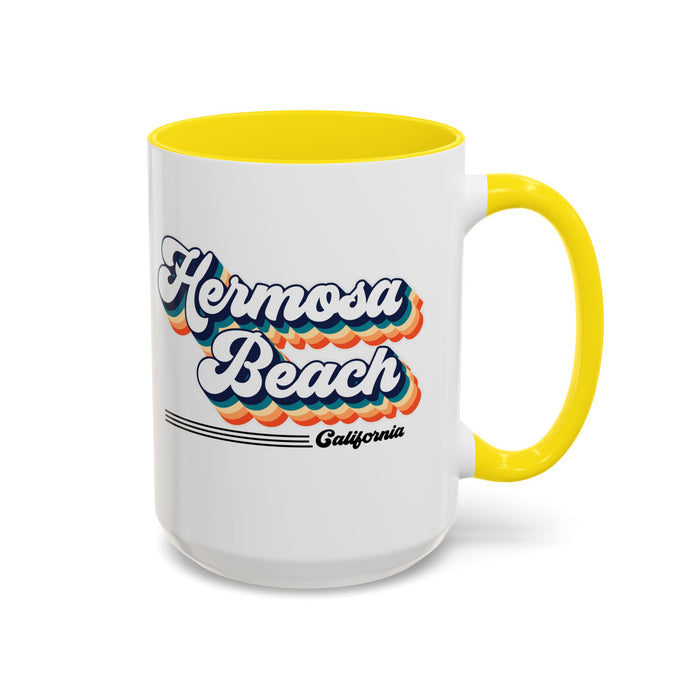 Coffee Mug, Hermosa Beach Retro 80s Vibe Big Text, Tea Cup, Hot Chocolate Mug, Unique Gift for Beach Lovers, Birthday Gift for Coffee