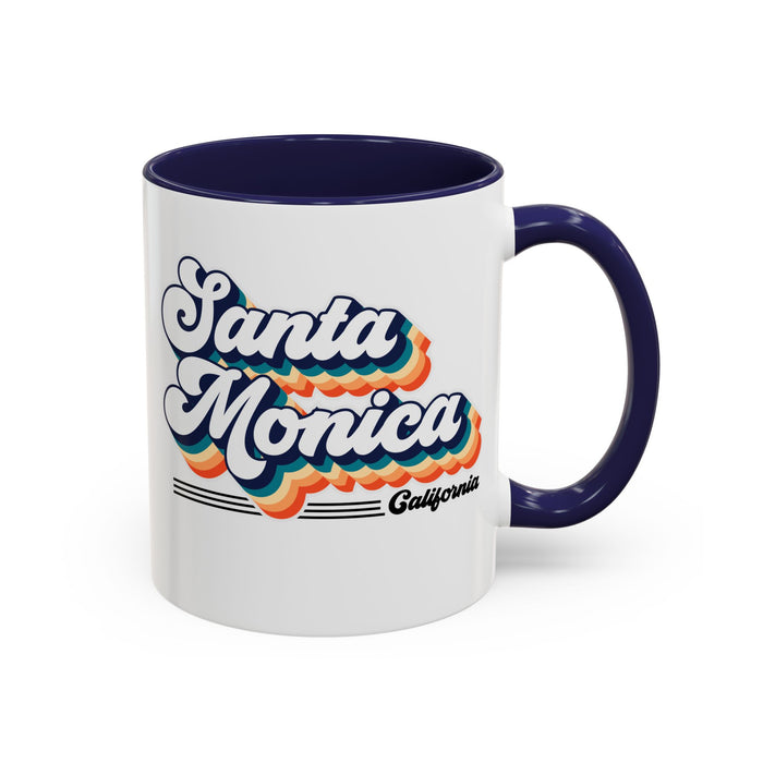 Coffee Mug, Santa Monica Retro 80s Vibe Big Text, Tea Cup, Hot Chocolate Mug, Unique Gift for Beach Lovers, Birthday Gift for Coffee