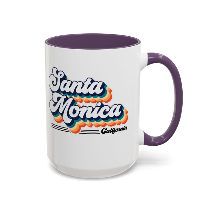 Coffee Mug, Santa Monica Retro 80s Vibe Big Text, Tea Cup, Hot Chocolate Mug, Unique Gift for Beach Lovers, Birthday Gift for Coffee