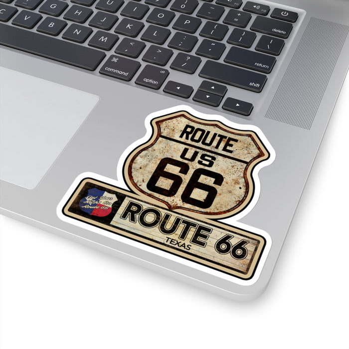 Vintage Texas Route 66 Shield Sticker - Travel Souvenir Kiss-Cut Stickers
