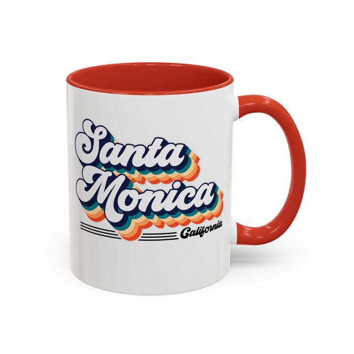 Coffee Mug, Santa Monica Retro 80s Vibe Big Text, Tea Cup, Hot Chocolate Mug, Unique Gift for Beach Lovers, Birthday Gift for Coffee