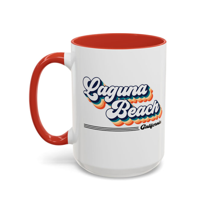 Coffee Mug, Laguna Beach Retro 80s Vibe Big Text, Tea Cup, Hot Chocolate Mug, Unique Gift for Beach Lovers, Birthday Gift for Coffee