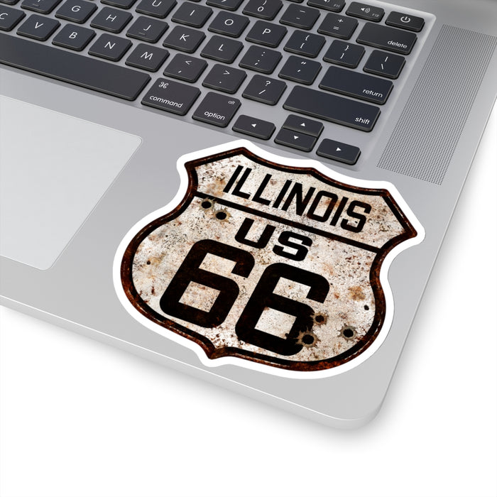 Sticker Vintage Illinois Route 66 Shield with Bullet Holes Kiss-Cut Stickers