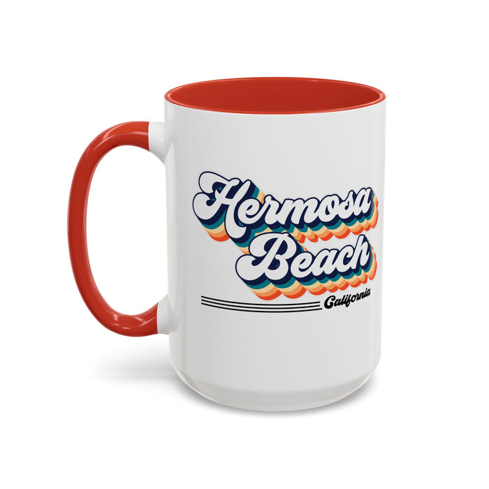 Coffee Mug, Hermosa Beach Retro 80s Vibe Big Text, Tea Cup, Hot Chocolate Mug, Unique Gift for Beach Lovers, Birthday Gift for Coffee
