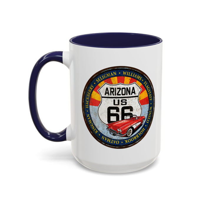 Retro Arizona Route 66 Sign Coffee Mug - Vintage Round Style Mug (11, 15oz)