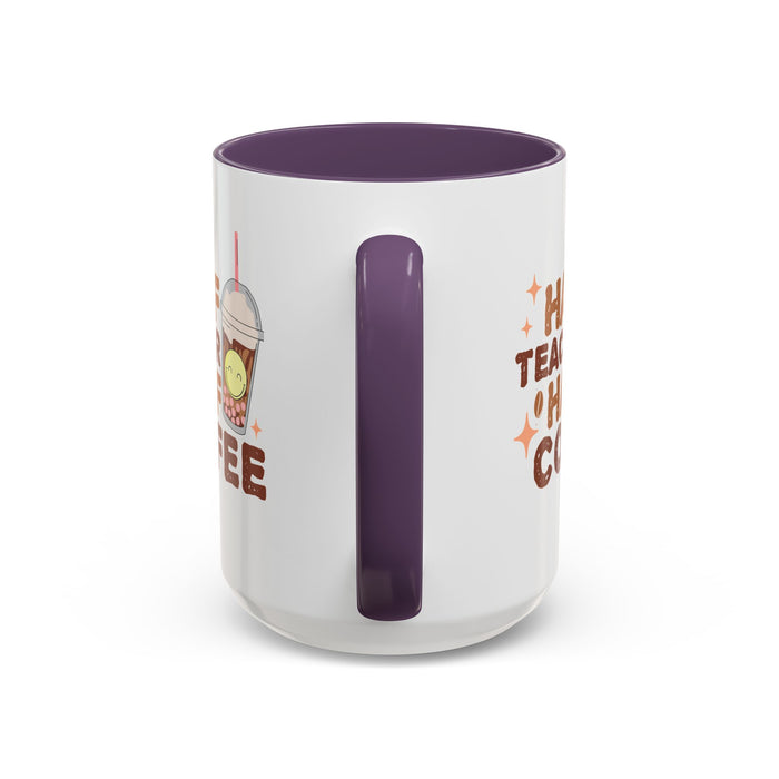 Funny Teacher Mug - Half Teacher Half Coffee Ceramic Cup Accent Coffee Mug (11, 15oz)