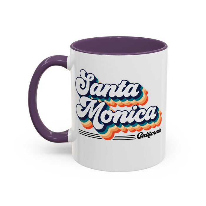 Coffee Mug, Santa Monica Retro 80s Vibe Big Text, Tea Cup, Hot Chocolate Mug, Unique Gift for Beach Lovers, Birthday Gift for Coffee