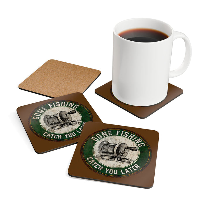 Gone Fishing Catch You Later Corkwood Coaster Set
