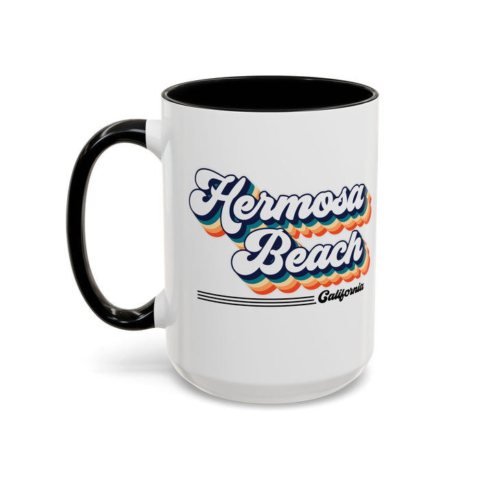 Coffee Mug, Hermosa Beach Retro 80s Vibe Big Text, Tea Cup, Hot Chocolate Mug, Unique Gift for Beach Lovers, Birthday Gift for Coffee