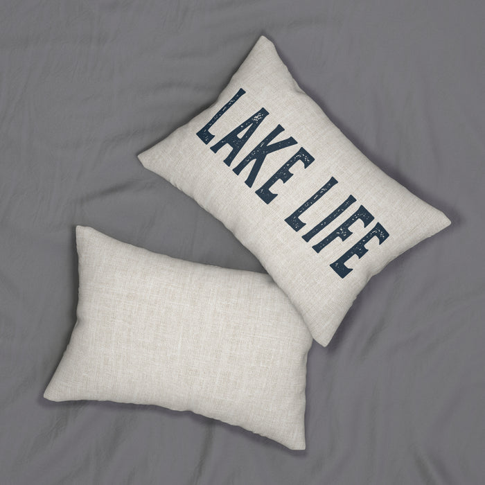 White Burlap Lake Life Rustic Cabin Lake House Lumbar Pillow Spun Polyester Lumbar Pillow