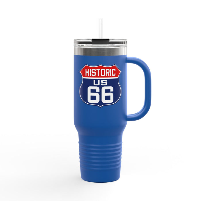 Route 66 Shield Insulated Travel Mug - Patriotic Red White Blue Decor Insulated Travel Mug, 40oz