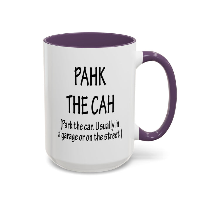 Accent Coffee Mug, Boston Pahk the Cah Funny Gift, Massachusetts Souvenir Cup, Tea Drinker Present, Office Desk Decor, Unique White Ceramic