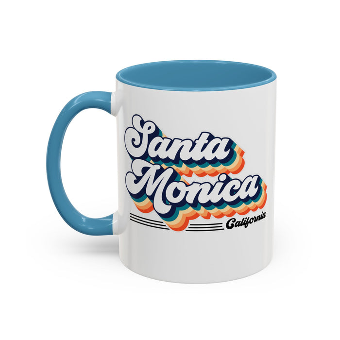 Coffee Mug, Santa Monica Retro 80s Vibe Big Text, Tea Cup, Hot Chocolate Mug, Unique Gift for Beach Lovers, Birthday Gift for Coffee