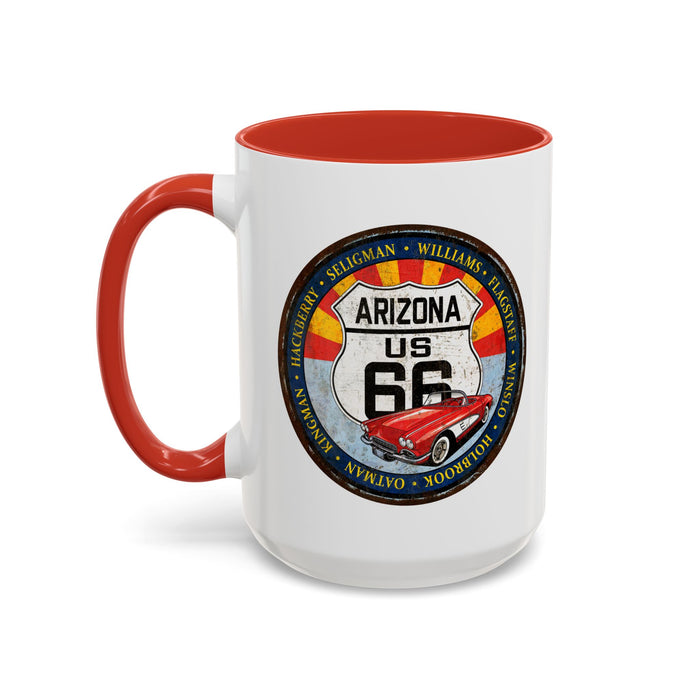 Retro Arizona Route 66 Sign Coffee Mug - Vintage Round Style Mug (11, 15oz)