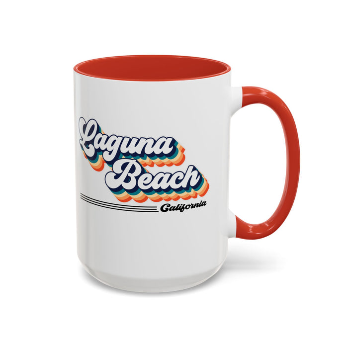 Coffee Mug, Laguna Beach Retro 80s Vibe Big Text, Tea Cup, Hot Chocolate Mug, Unique Gift for Beach Lovers, Birthday Gift for Coffee
