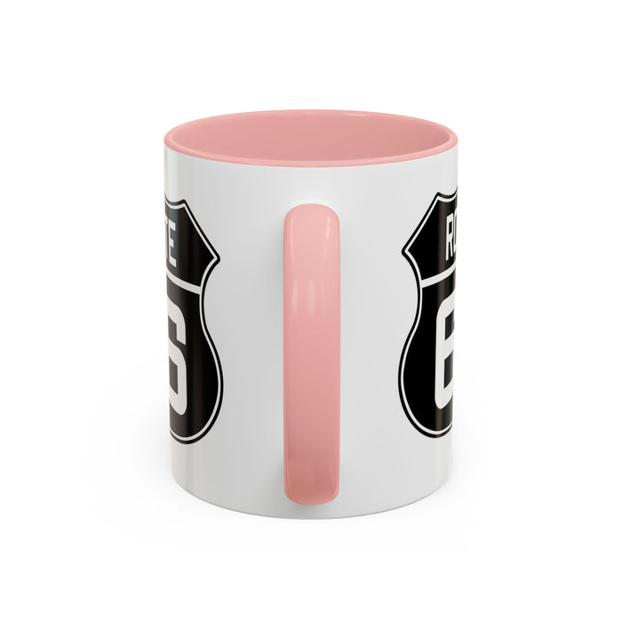 Coffee Mug Black and White Route 66 Highway Shield Design