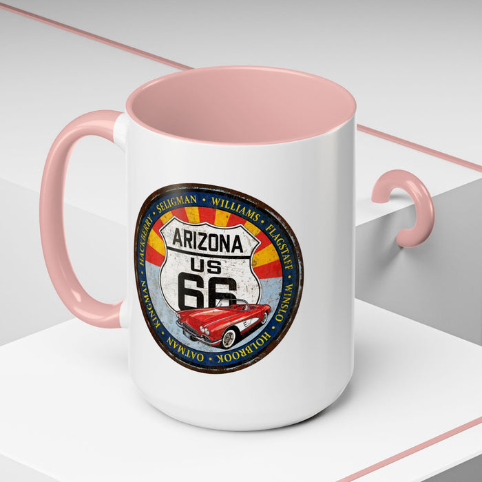 Retro Arizona Route 66 Sign Coffee Mug - Vintage Round Style Mug (11, 15oz)