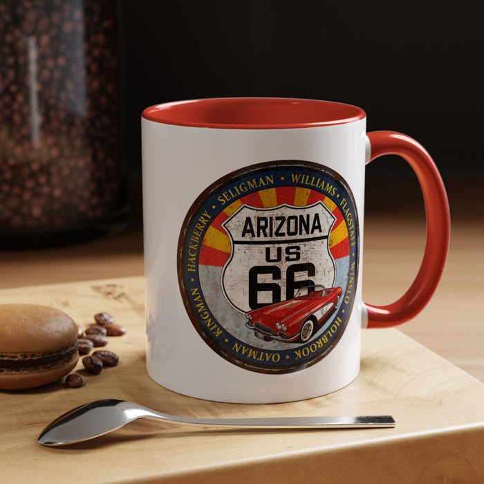 Retro Arizona Route 66 Sign Coffee Mug - Vintage Round Style Mug (11, 15oz)